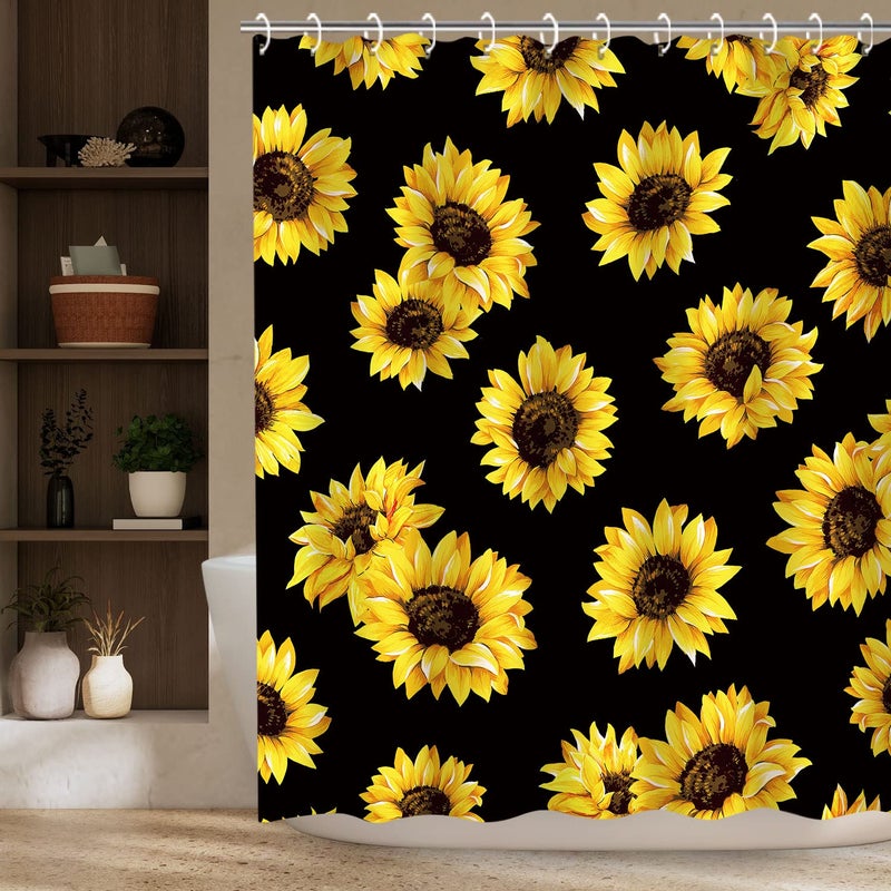 LIVILAN Floral Shower Curtain, Yellow Floral Shower Curtain, Shower Curtain Set with 12 Hooks, Decorative Colorful Flowers Blue Leaves Bathroom Accessories, Machine Washable, 72" W X 72" H - Image 2